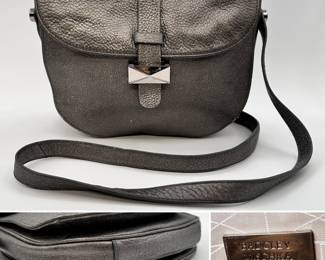 Vintage Badgley Mischka saddle pewter leather flap crossbody bag handbag
