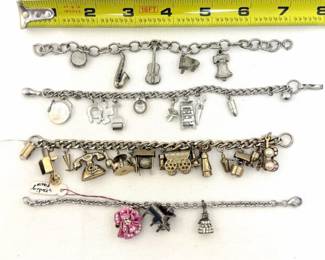 More vintage charm bracelets, with musical instruments, sports, travel charms