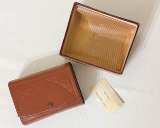 Rare vintage 1935 bakelite chips with 2 decks of cards in tooled leather case. 
