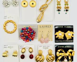 Earrings and brooches and pins from Anne Klein, Laguna, Carolee, Ralph Lauren, Liz Claiborne, Erwin Pearl