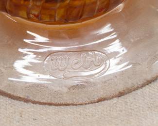 Closeup of the Art Nouveau cameo glass amber tulip vase made by English glassmakers Thomas Webb & Sons