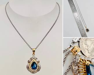 14k yellow and white gold sapphire and diamonds  pendant necklace