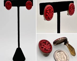 Pair of cinnabar clip earrings