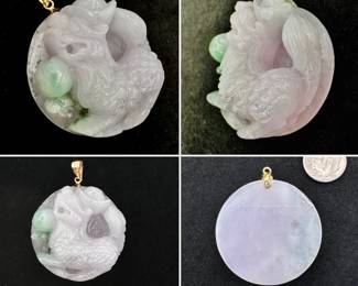 A Chinese carved jade pendant of a Pixiu (also known as bixie or tian lu), a mythical, auspicious creature that symbolizes wealth and protection
