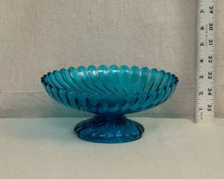 Vintage Baccarat Deposé blue crystal glass swirl footed bowl