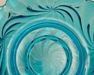 Closeup of the Baccarat aqua blue crystal glass two-piece fairy lamp