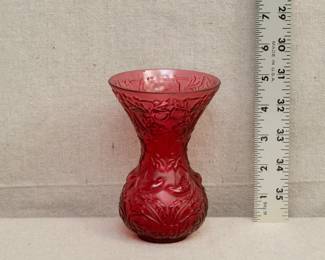A signed Lalique 'Arabesque' vase in rich ruby red color (with original Lalique presentation box)