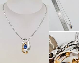 14k yellow and white gold diamond and tanzanite pendant necklace with white gold chain