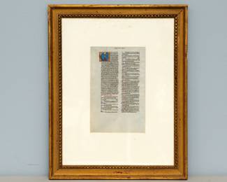 Framed illuminated manuscript - This leaf (14 x 22 cm) from the Latin Bible is written in double columns, 55 lines per page, in a black ink in a minute, precise Gothic bookhand, on thin, flawless ivory-colored uterine vellum. It was produced by the “Blanche atelier” in Paris, ca. 1220. Recto: page heading “CHAB II” Verso: page heading “INCIPIUM”