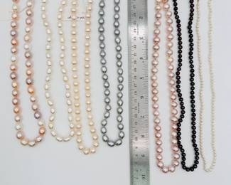 Another view of the cultured pearl necklaces with 14k yellow gold clasps