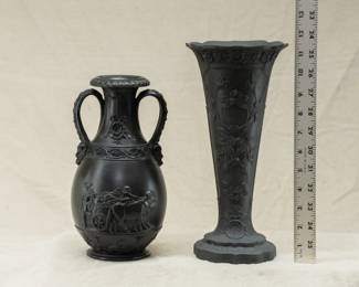 Two Wedgwood black basalt vases