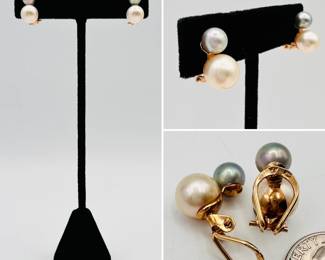 Cultured pearl and hallmarked gold clip earrings 