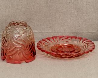 Another view of the Baccarat Deposé two piece Rose Tiente glass fairy lamp