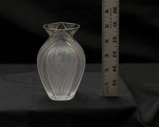 A vintage signed Lalique France frosted crystal Pavie bud vase, with original presentation box