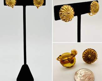 Miriam Haskell goldtone medallion clip earrings