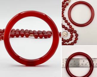 Carved carnelian bangle bracelet (shown with the carnelian beaded necklace with 14kt gold clasp)