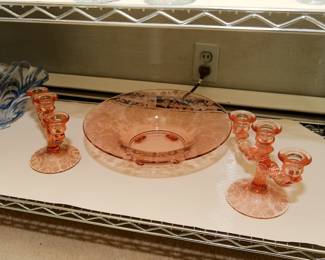 Cambridge Glass Company console set.