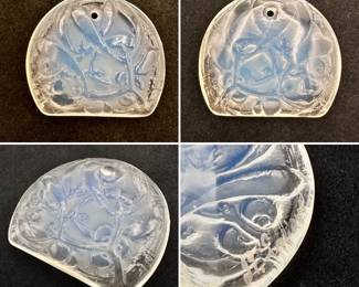 A signed R. Lalique "Gui" glass pendant, a wide tapering dome shaped opalescent plaque form glass decorated all-over with mistletoe