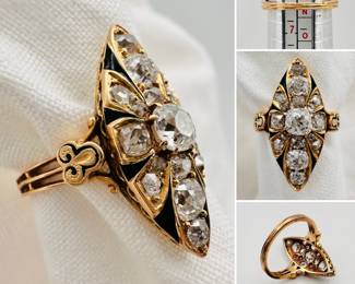 Antique gold and diamond navette ring