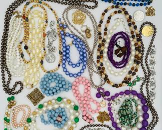 And more colorful vintage costume jewelry necklaces - purples, blues, greens, pinks, silver, gold