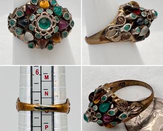 14k yellow gold "harem" ring set with multicolored precious gems
