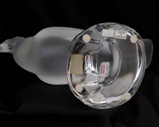 Closeup of the signed Lalique France crystal duck, frosted and clear crystal glass