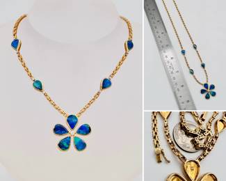 14k yellow gold and black opal with diamonds pendant necklace 