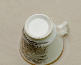 Underside of the 18th Century Cup, Hand Painted en Grisaille with Gilt Trim