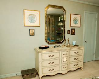 Drexel French Provincial Long Low Dresser and a Lovely Mirror Framed Mirror