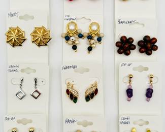 Vintage fashion earrings, some 12k gold-filled, from Crown Trifari, Pearlcraft, Swarovski, W. Germany, Vogue, Monet, Liz Claiborne