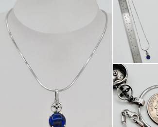 14k white gold and dramatic cabochon black opal pendant necklace