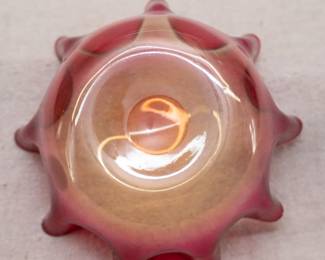 Closeup of the American Amberina art glass ruffled edge finger bowl made by either Mt. Washington or the New England Glass Works, c. 1880-1900. 