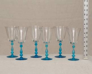 A set of six Tiffin Franciscan crystal water goblet 15001 blue stem clear optic