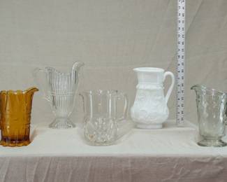 Early American Pattern Glass Antique Water Pitchers.