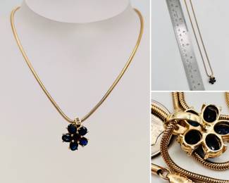 14k yellow gold diamond and colored gemstone flower pendant necklace
