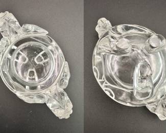 More views of the Chinese carved rock crystal censer and cover, early 20th century, of compressed globular form, resting on three short paw-shaped feet, the lid surmounted with a seated mythical beast, shoulders are flanked by mythical beast mask handles. Both the lid and body are carved with taotie mask designs.