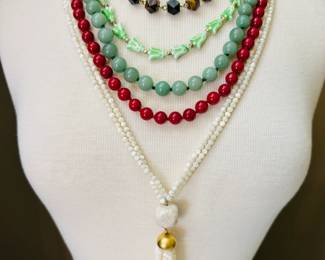 A variety of beaded necklaces available - natural stone including tigers eye and mother of pearl