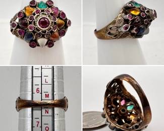 14k yellow gold "harem" ring set with multicolored precious gems