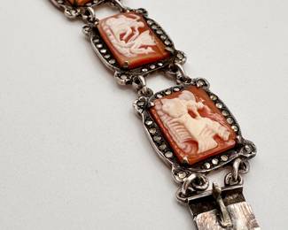 Another view of that gorgeous antique cameo linked silver bracelet set with marcasites