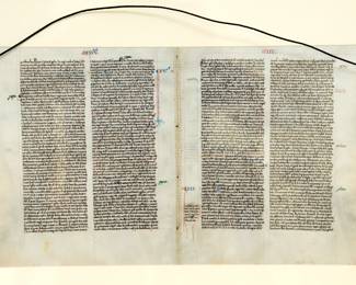 Reverse view of the framed leaves from a Leber Atelier Bible circa 1240, Book of Kings IV - Ch 15-17