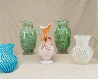 Antique art glass vases and pitchers