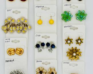 Sparkle, gleam and shine – great costume jewelry earrings and brooches from Coro, Art, Marvella, Laguna, Krementz, Winard, Anne Klein, and Brooks