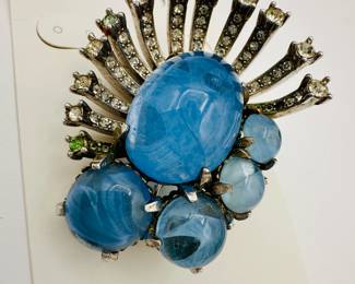 Truly marvelous - a blue swirled glass and rhinestone statement brooch from Marvella
