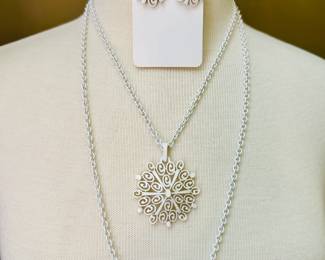 Crown Trifari white enameled earrings and pendant necklace set