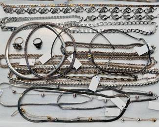 All kinds of stylish sterling silver necklaces, bracelets, and rings are available at this estate sale in Evanston!
