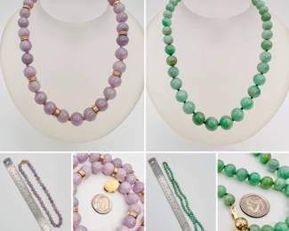 14k yellow gold and jade bead necklaces - lavender jade so pretty!