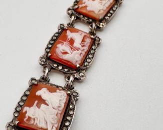 Another view of that gorgeous antique cameo linked silver bracelet set with marcasites