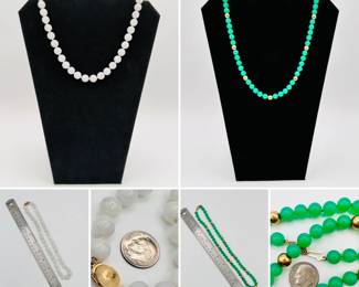14k yellow gold and jade beaded necklaces