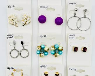 Vintage costume jewelry earrings - some sterling silver - from Napier, Monet, Pell, Dalsheim, Lisner, Crown Trifari, and Spain
