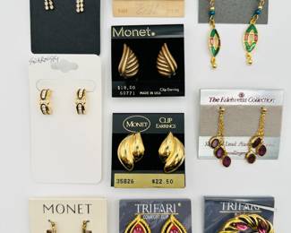 Earrings (and brooch), new with tags, from Monet, Trifari, Edgar Berébi, Swarovski, The Edelweiss Collection
